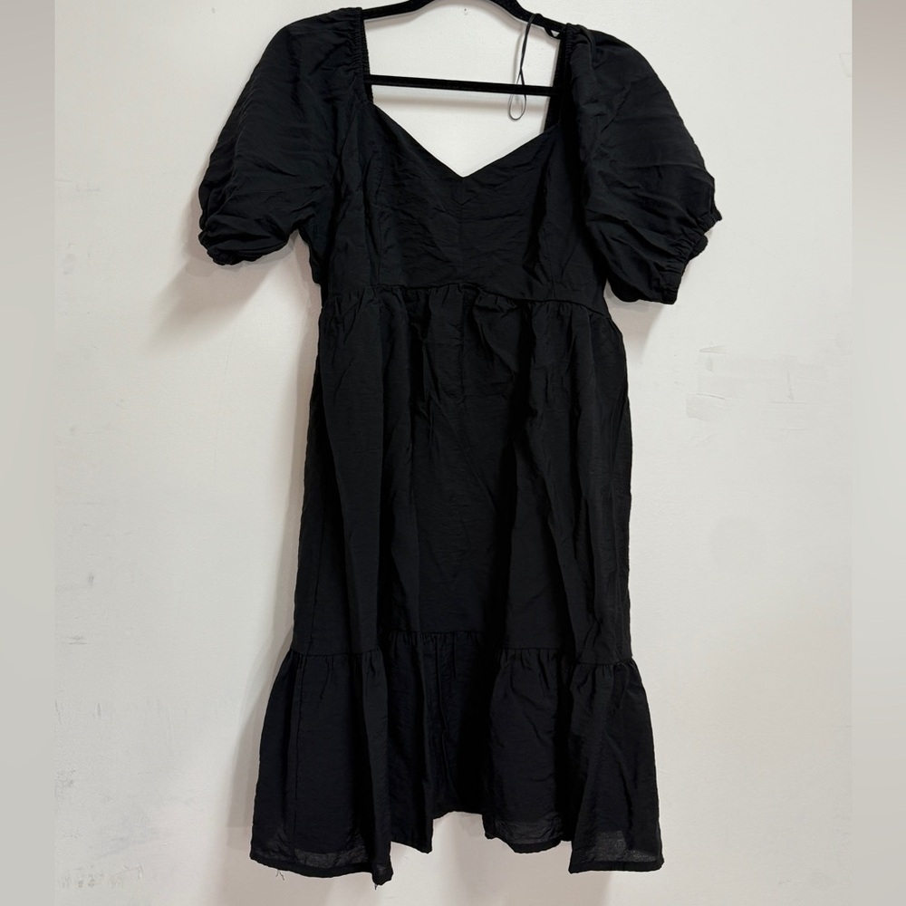 Black Nine West Babydoll Sit Flare Puffy Sleeve Babydoll Dress Dark peasant